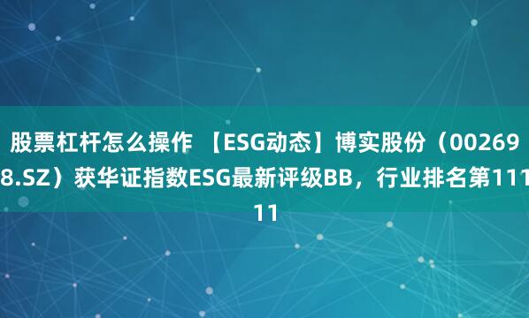 股票杠杆怎么操作 【ESG动态】博实股份（002698.SZ）获华证指数ESG最新评级BB，行业排名第111